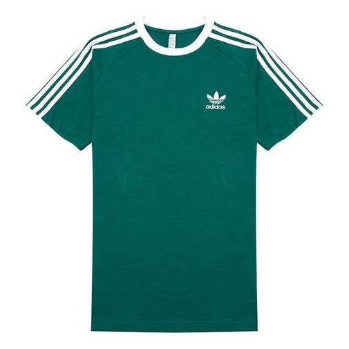 Men's adidas originals 3-Stripes Tee Casual Round Neck Loose Logo Stripe Short Sleeve Green HE9546