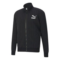 PUMA Pinstripe Track Top Stripe Fleece Lined Stand Collar Zipper Jacket Black 530177-01