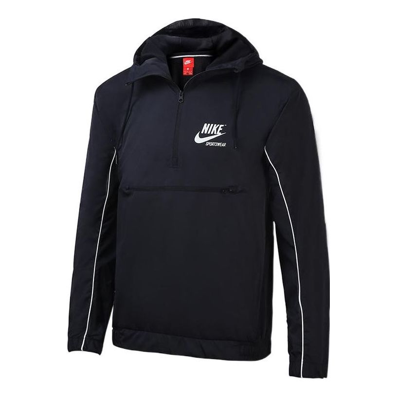 Men's Nike Alphabet Printing Half Zipper Hooded Long Sleeves Jacket Black AT5283-010