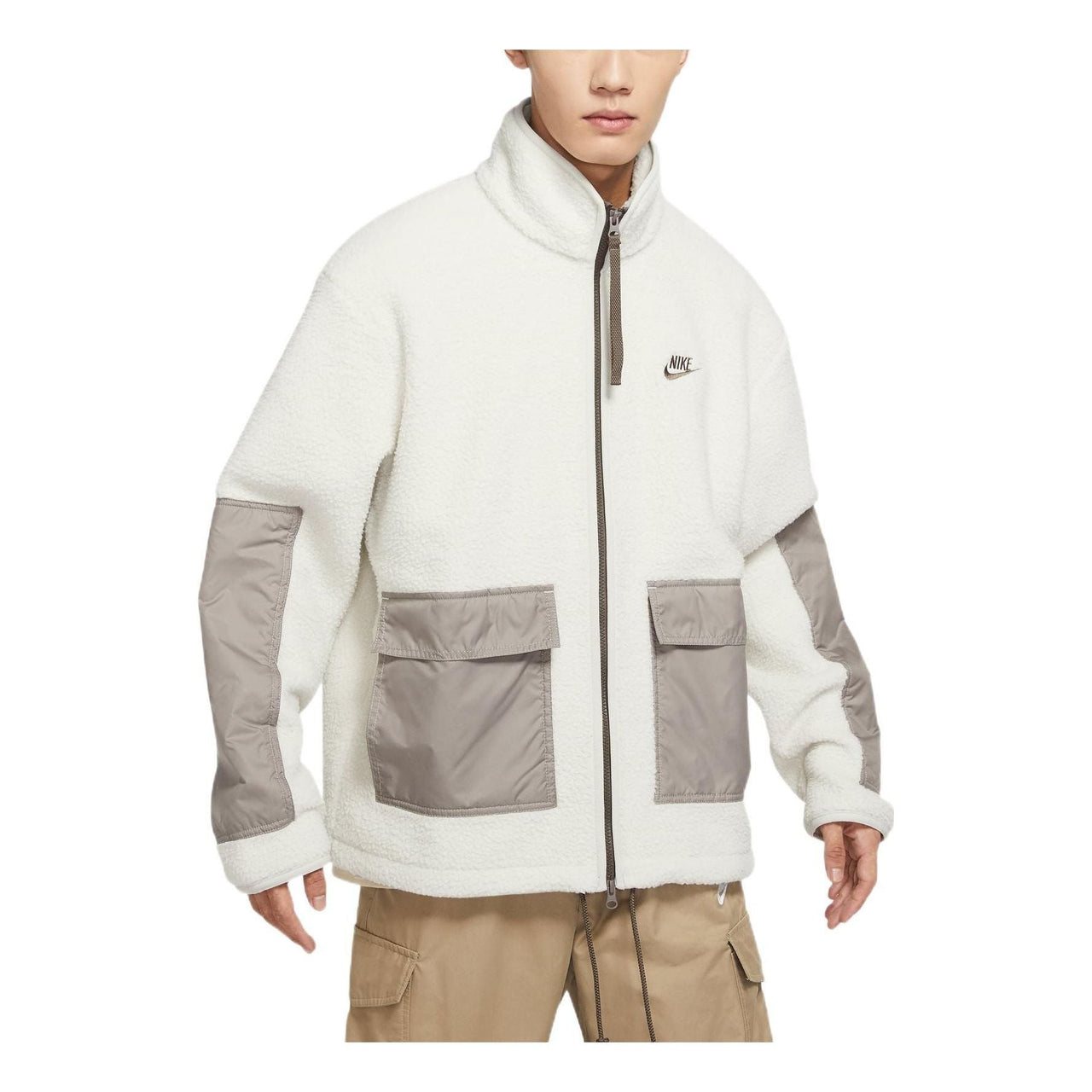 Nike Colorblock Stand Collar lamb's wool Jacket Brown DD5022-072