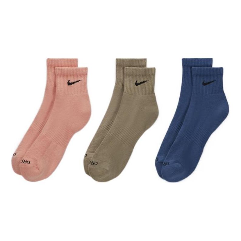Nike SS22 Quick Dry Breathable Sports Unisex 3 Pairs Pink / Gray / Blue Socks SX6890-955