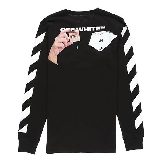 Off-White MENS Virgil Abloh Diag Hand Card Long Sleeve Tee Black OMAB001E191850111088