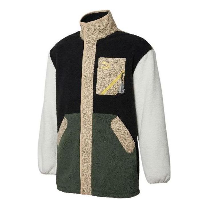 PUMA Cuff Stand Collar Casual Jacket 'Black Green White Tan' 534984-56