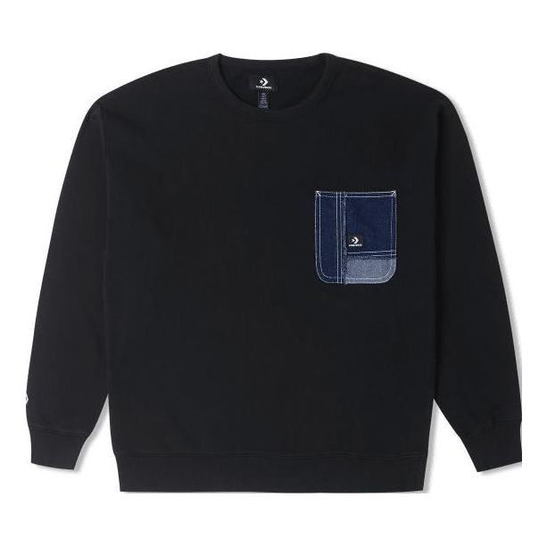 Converse Denim Patchwork Crew Sweatshirt 'Black' 10025519-A03