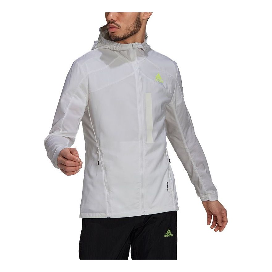 adidas Marathon Jkt Running Sports Hooded Jacket For Men White HA0251