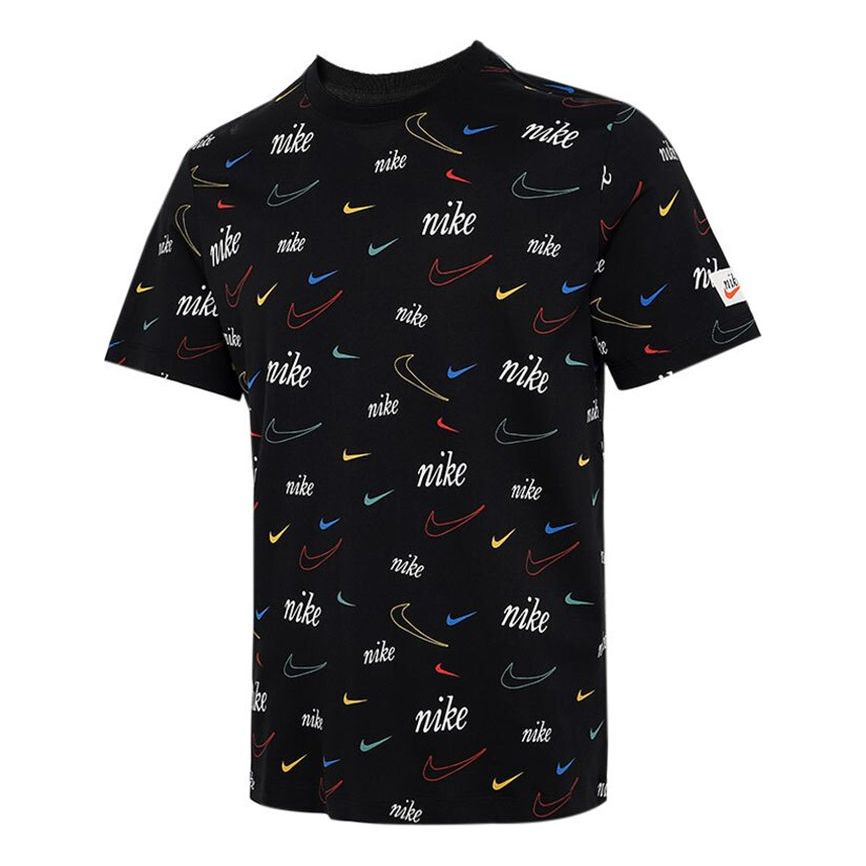 Men's Nike Logo Full Print Sports Training Short Sleeve Black T-Shirt DJ1392-010