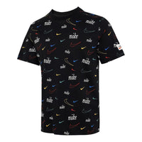Men's Nike Logo Full Print Sports Training Short Sleeve Black T-Shirt DJ1392-010