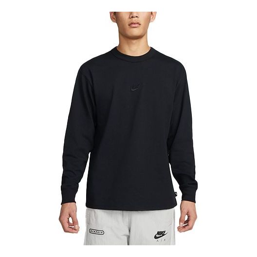 Nike Sportswear Premium Essentials Solid Color Sports Round Neck Pullover Long Sleeves Black DO7391-010
