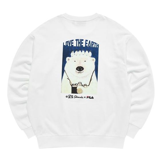Men's FILA x Pepe Shimada Crossover Cartoon Printing Sports Round Neck Pullover White F11M133297F-WT