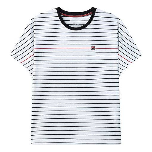 (WMNS) FILA Stripe Loose Sports Round Neck Short Sleeve Blue F11W121112F-NV