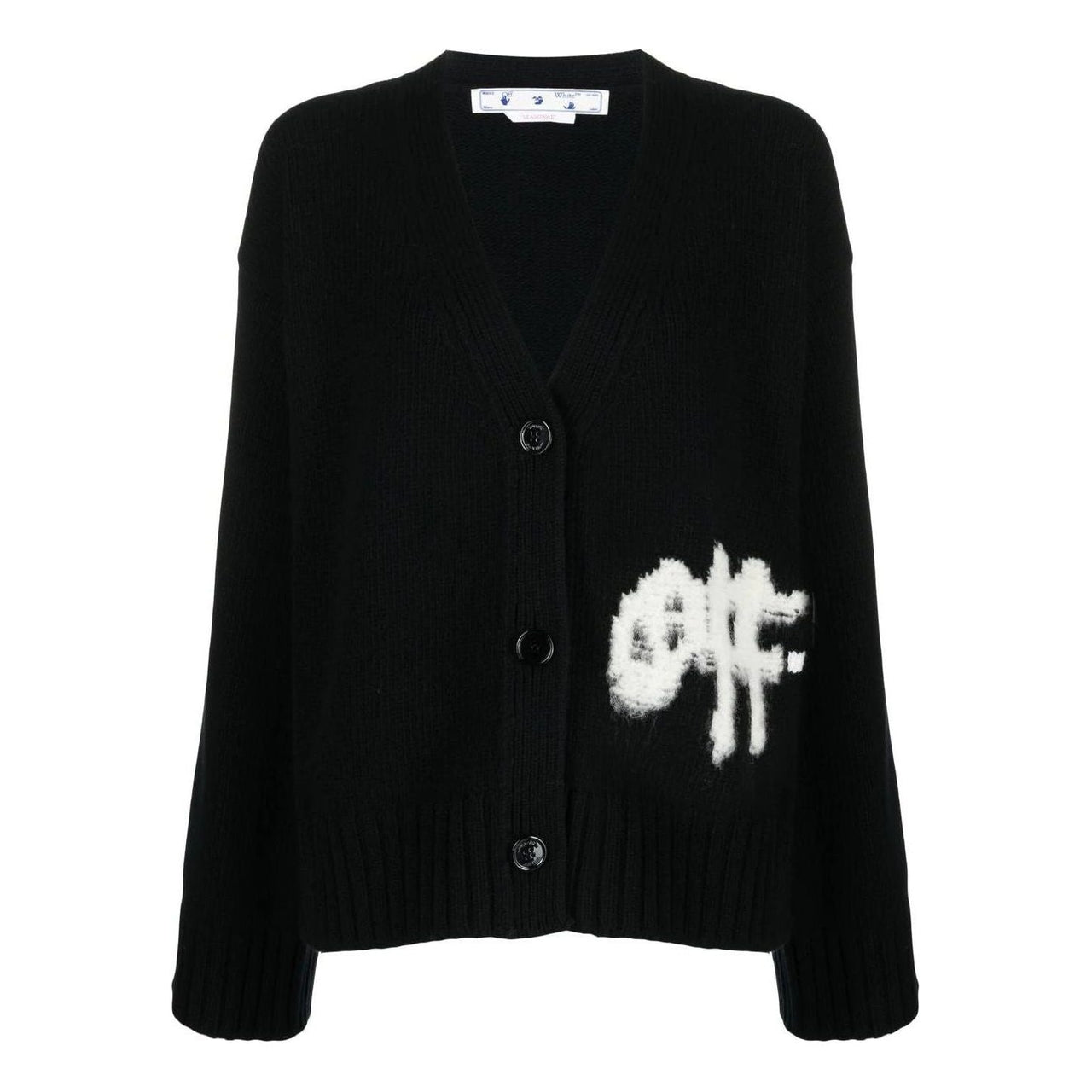 (WMNS) Off-White Logo Intarsia Cardigan 'Black White' OWHB031F22KNI0011001