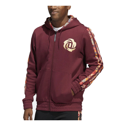 Men's adidas CNY Basketball Sports Hooded Jacket Brown Red HD7932