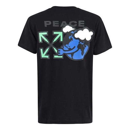 Off-White Men's SS21 Peace Worldwide Cotton Black OMAA027R21JER0091055