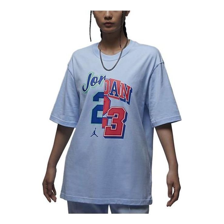 (WMNS) Air Jordan Graphic Logo Oversize T-shirt Asia Sizing 'Light Blue' FQ0362-456