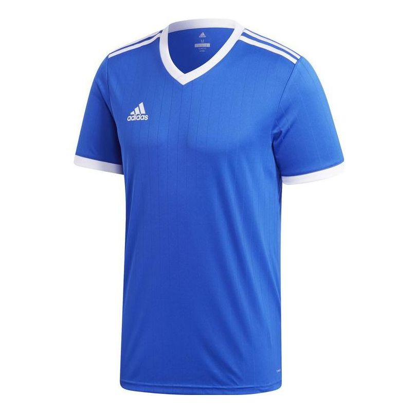 Men's adidas Stripe Quick Dry Micro Mark Sports Training V Neck Short Sleeve Blue T-Shirt CE8936