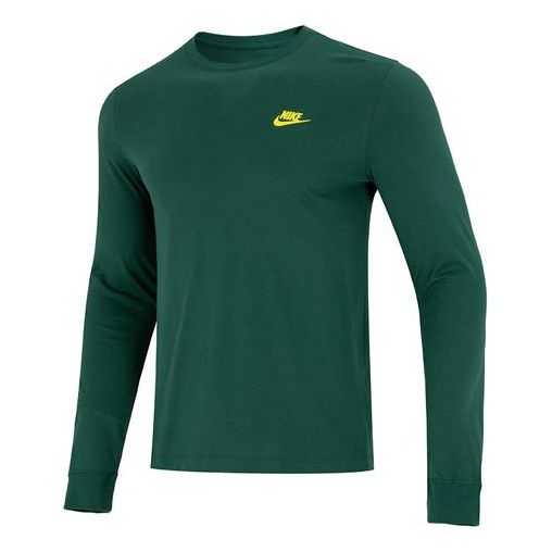 Men's Nike Minimalistic Alphabet Logo Athleisure Casual Sports Round Neck Long Sleeves Green T-Shirt DR7822-341