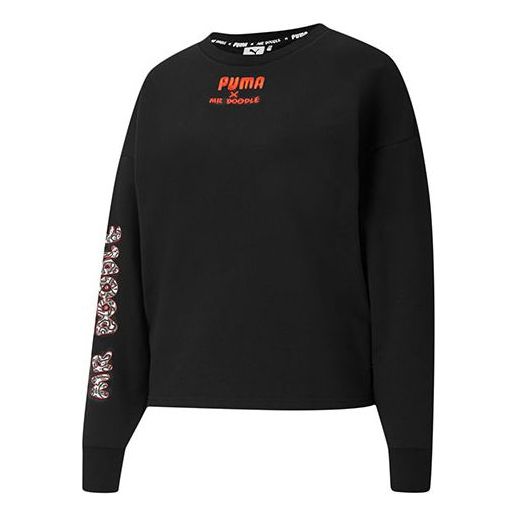 (WMNS) PUMA X MR DOODLE Crew Embroidery Round-neck Sweatshirt Black 598687-01