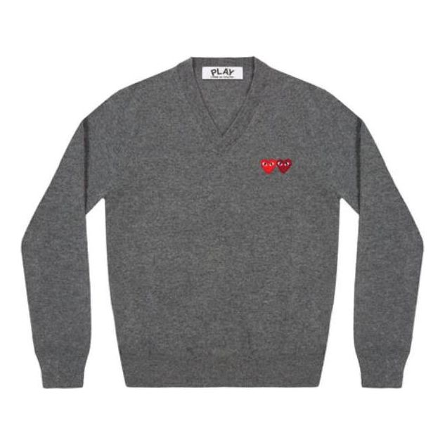 COMME des GARCONS PLAY V-Neck Pullover Double Emblem 'Grey' AZ-N056-051-3