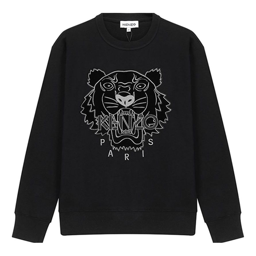 (WMNS) KENZO Tiger Head Pattern Velvet Embroidered Round Neck Long Sleeves Hoodie Black FA62SW8244XJ-99