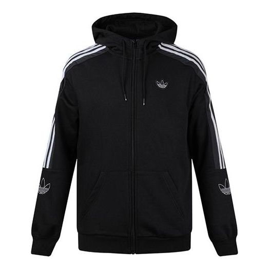 Men's adidas originals Outline Fzh Flc Hooded Sports Zipper Jacket Black ED4693