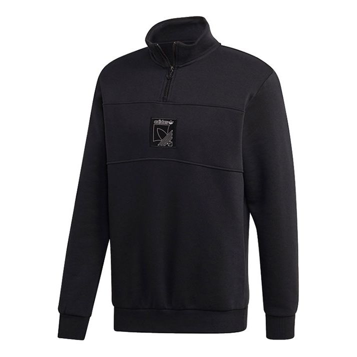 adidas originals Sprt Icon Qztt Athleisure Casual Sports Cardigan Fleece Lined Stand Collar Pullover Black GD5821