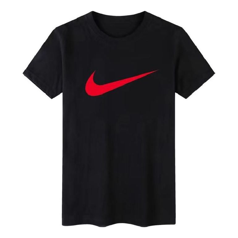 Men's Nike Solid Color Large Logo Printing Round Neck Short Sleeve Black T-Shirt BV0628-010