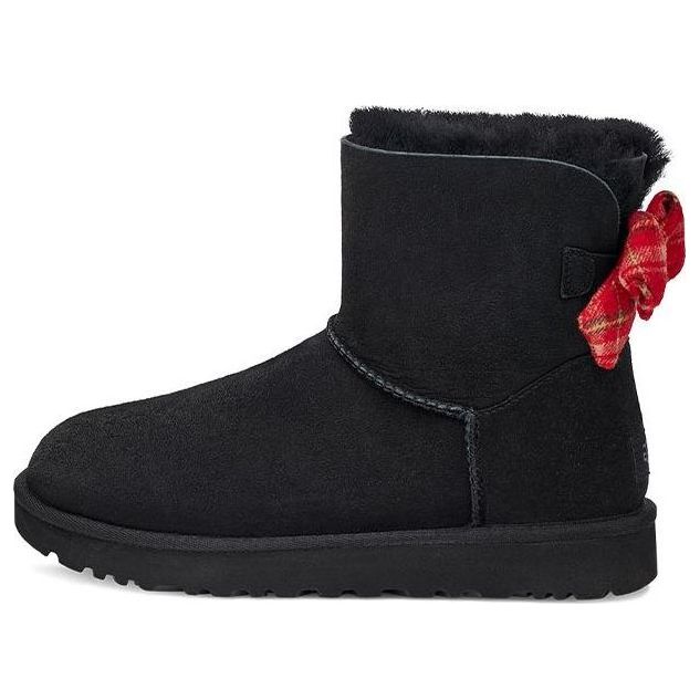 (WMNS) UGG Mini Bailey Bow Plaid Ribbon 'Black Red' 1119115-BLK