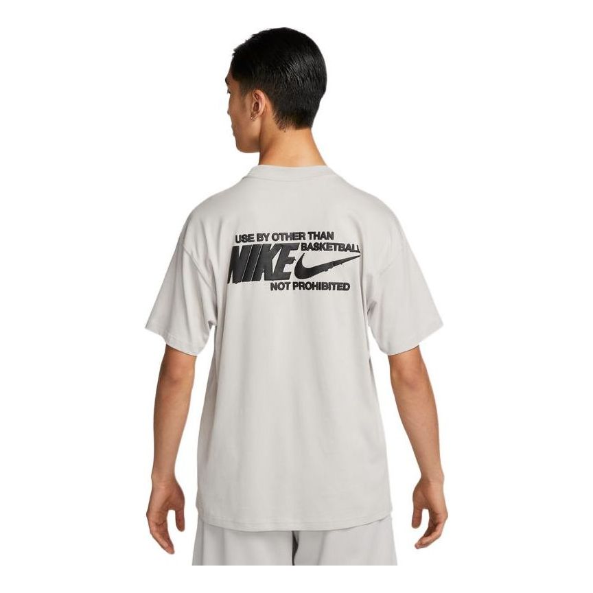 Men's Nike Solid Color Ribbed Collar Back Printing Short Sleeve Gray T-Shirt DZ3028-012