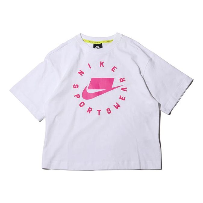 (WMNS) Nike Sportswear Loose Fit Short Sleeve 'White Pink' AT0565-100