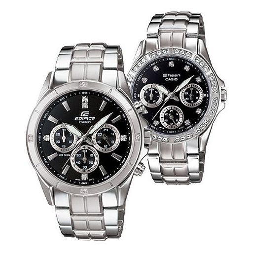 CASIO General EDIFICE & SHEEN Japan / South Korea Fashion Couple Black Analog EF-544D-1A&SHN-3013D-1A