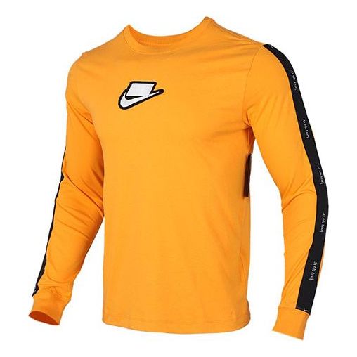 Men's Nike Logo Printing Round Neck Pullover Long Sleeves Yellow T-Shirt CI6215-886