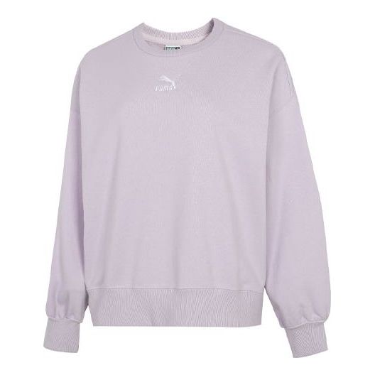 (WMNS) PUMA Logo Embroidery Round-Neck SweatshirtPurple 535327-17
