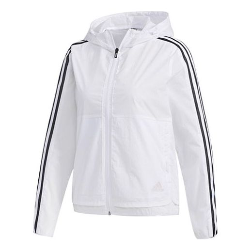 (WMNS) adidas Three Stripes Printing Hooded Jacket 'White Black' FM9257
