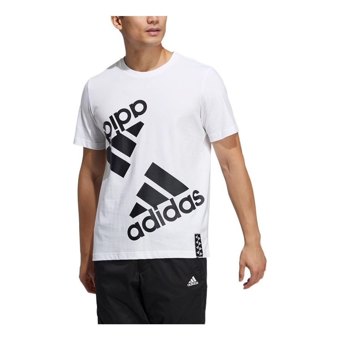 adidas Contrasting Colors Large Logo Printing Sports Gym Round Neck Short Sleeve White HE7410