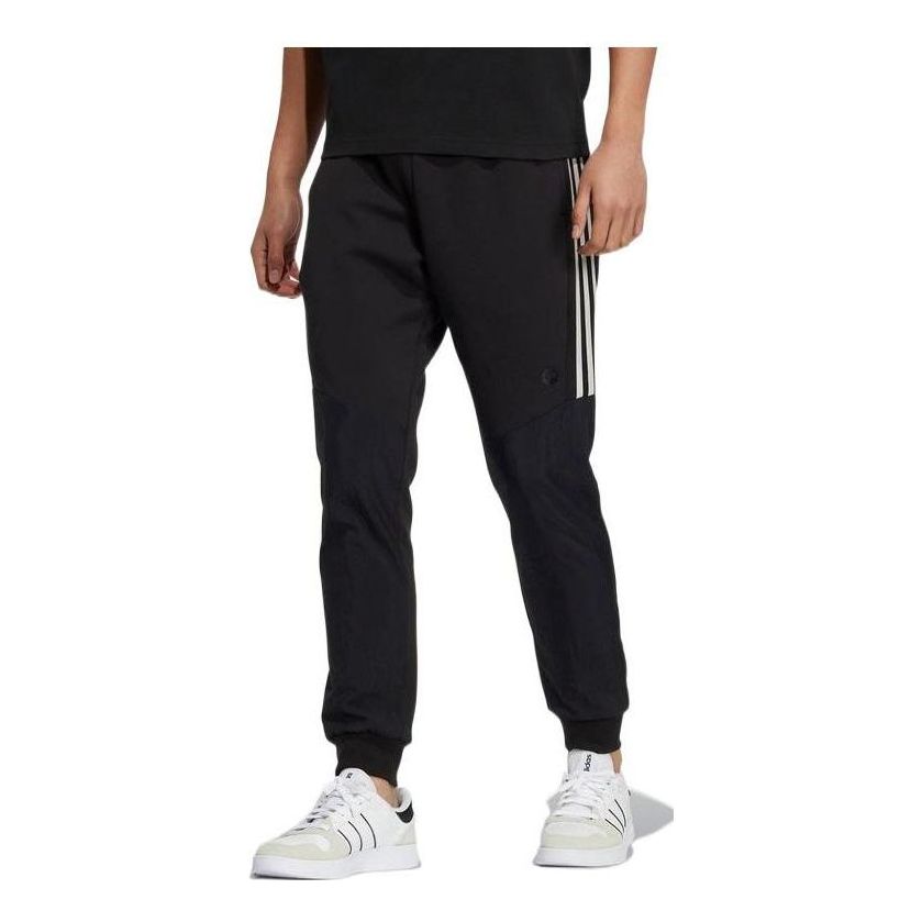 Men's adidas neo Side Stripe Solid Color Bundle Feet Sports Pants/Trousers/Joggers Black HC9679