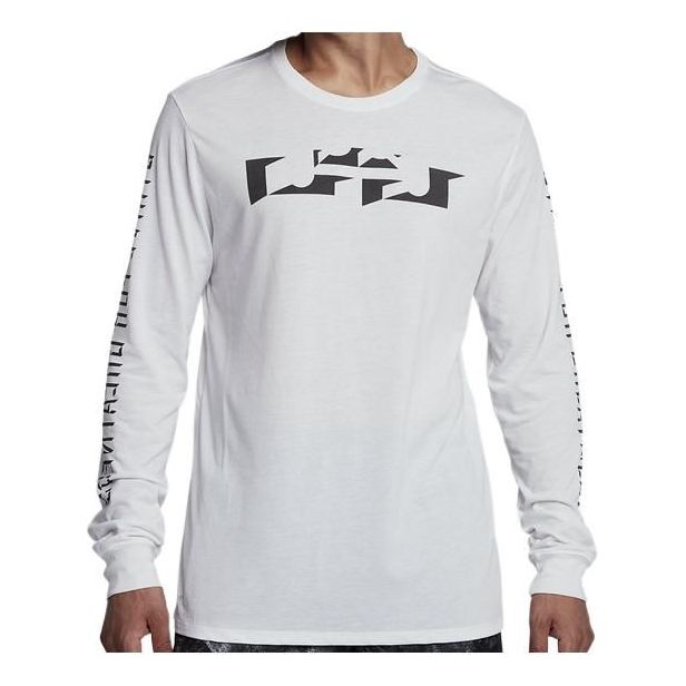 Men's Nike Solid Color Pattern Printing Round Neck Pullover Long Sleeves White T-Shirt 882185-100
