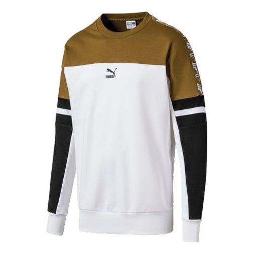PUMA Logo Printing Colorblock Round Neck White 595872-02