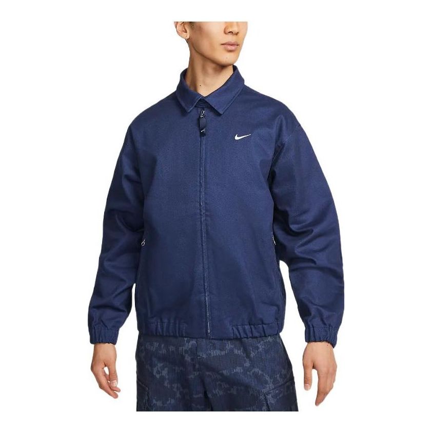 Men's Nike Solid Color Logo Casual Lapel Jacket Navy Blue DQ6335-410