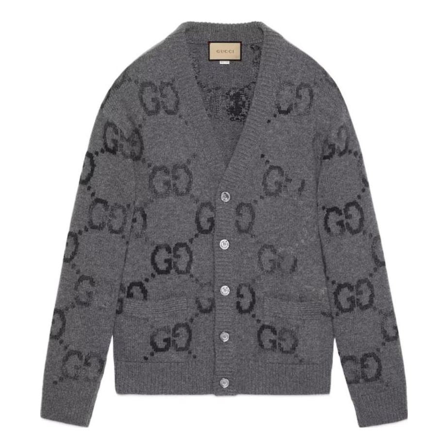 Gucci Wool Cardigan With GG Intarsia 'Grey' 770507-XKDSJ-1128