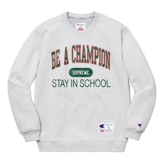 Supreme SS18 Champion Stay In School Crewneck Ash Grey SUP-SS18-784