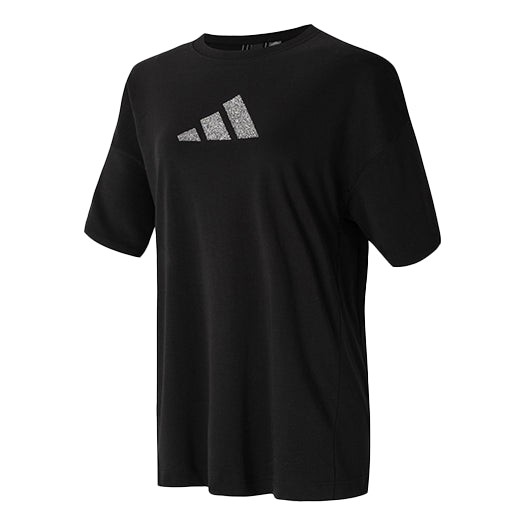 (WMNS) adidas Logo Pattern Round Neck Sports Short Sleeve Black T-Shirt H55256
