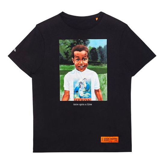 Men's HERON PRESTON Little Boy Printing Short Sleeve Black HMAA011S209140191088