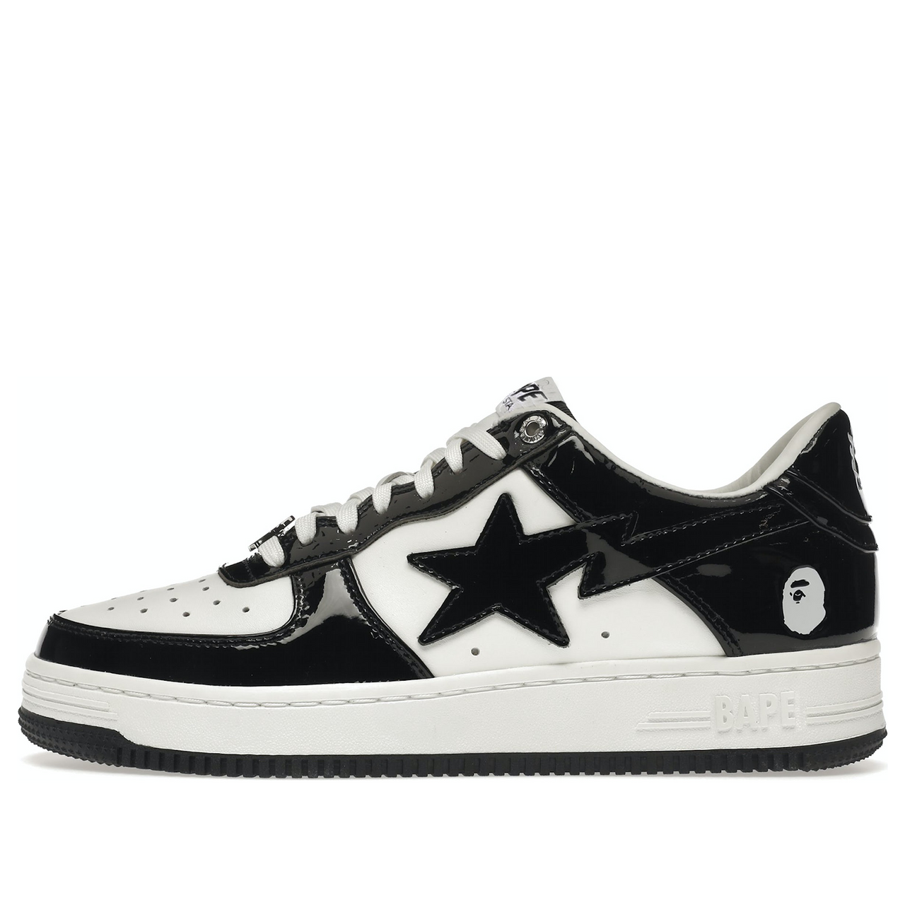 A Bathing Ape Bape STA 2021 Patent Leather 'Black White' BAPESTA2021-BLACK