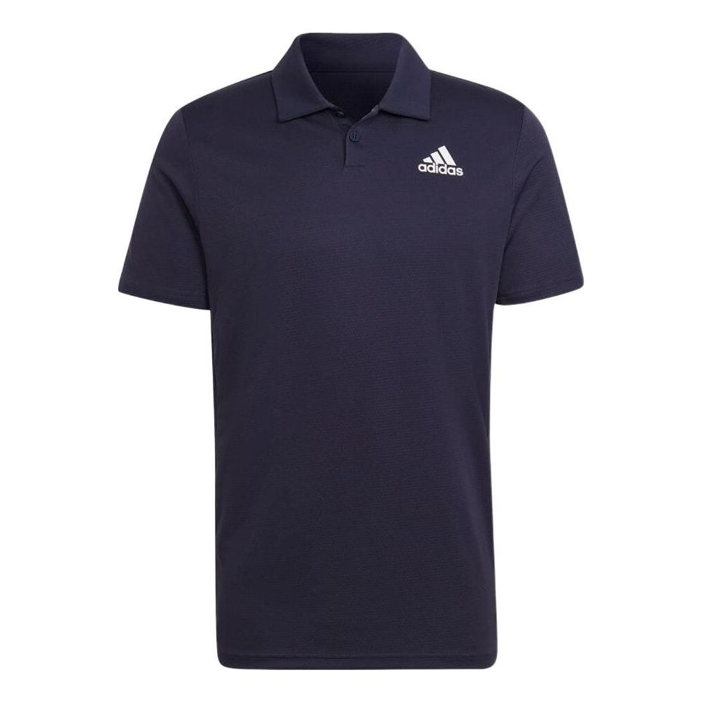 adidas Logo Printing Solid Color Short Sleeve Polo Shirt Navy Blue HC2717
