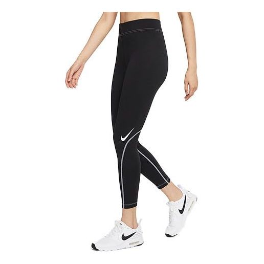 (WMNS) Nike Sportswear Swoosh High Waist Training Sports Tight Gym Pants/Trousers/Joggers Black DD5589-010