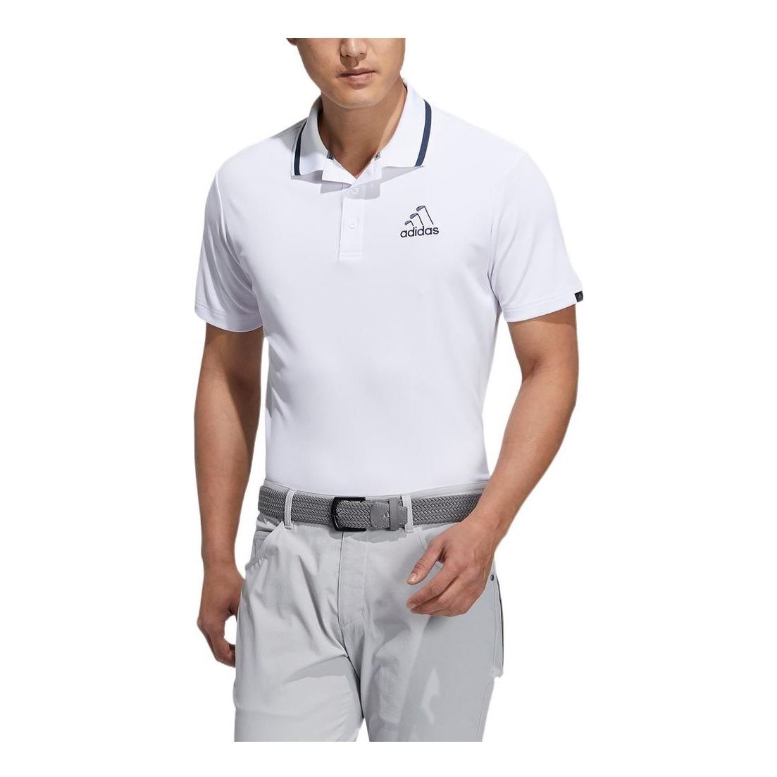 Men's adidas Solid Color Logo Casual Sports Short Sleeve Polo Shirt White HA1324