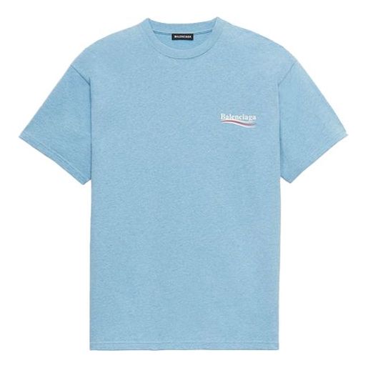 Men's Balenciaga Political Campaign Printing Version Round Neck Short Sleeve Blue 570803TBV425840