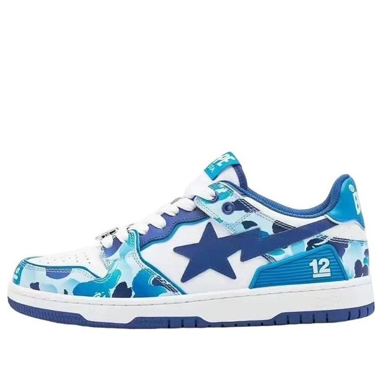 A BATHING APE Sk8 Sta 12 Leather Low 'White Blue' MX91008