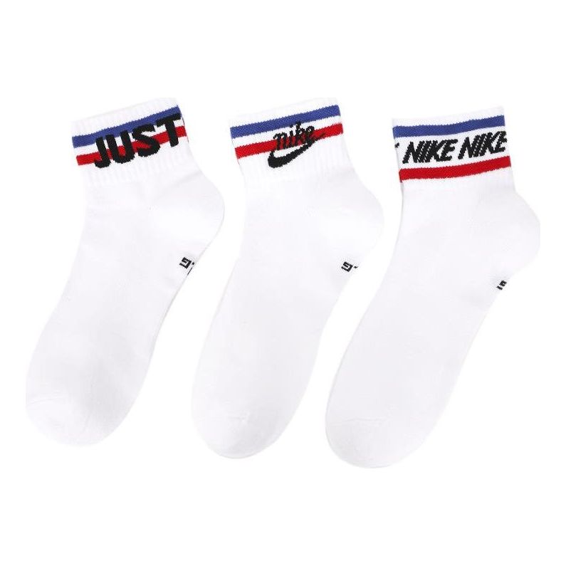 Nike Everyday Ankle Alphabet Logo Pattern Casual Sports Socks 3 Pairs White DX5080-100