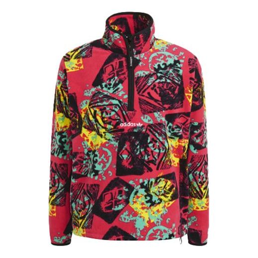 adidas originals MENS Adv Hz Aop Logo Printed Half Zip Fleeced Stand Collar Multicolor GP5926